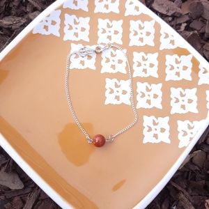 Red Jasper Stone Simple Silver Bracelet